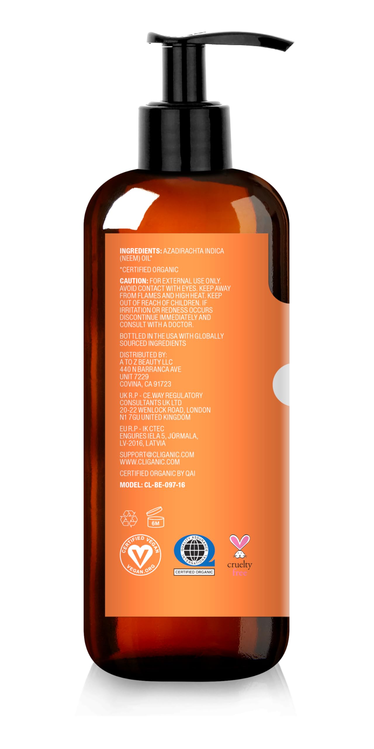 Cliganic Organic Neem Oil for Face, Skin & Plants (16oz), 100% Pure | Natural Cold Pressed Non-GMO